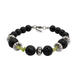 Load image into Gallery viewer, Round lava bracelet, silver and peridot cylinders
