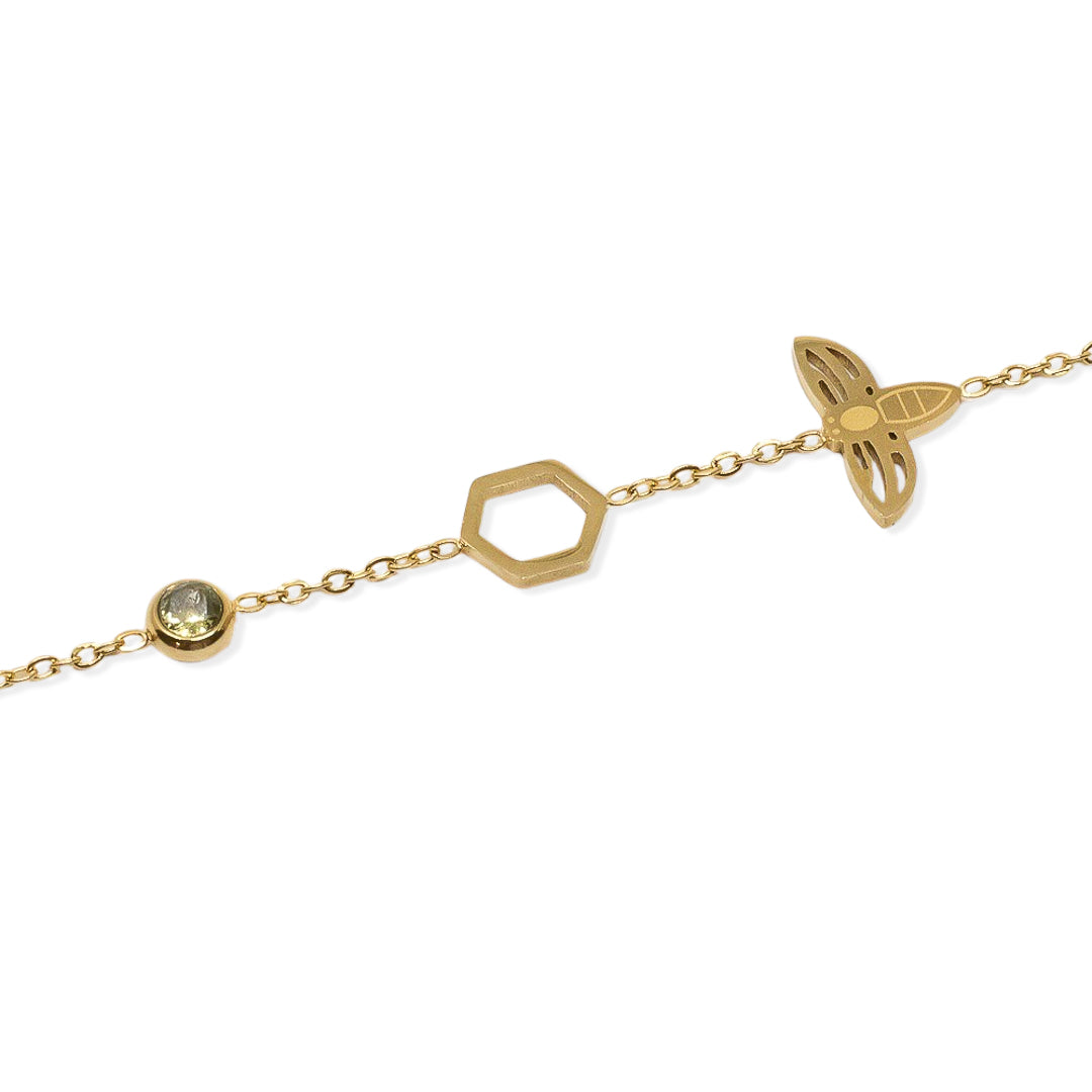 Pulsera acero baño oro exagono olivina