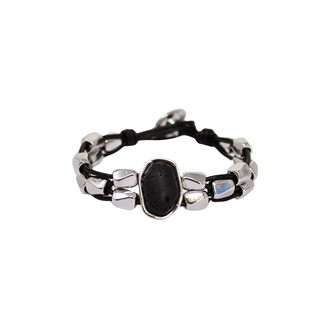 Pulsera metales cuero lava