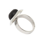 Load image into Gallery viewer, Silver plated ring adaptable flat black lava
