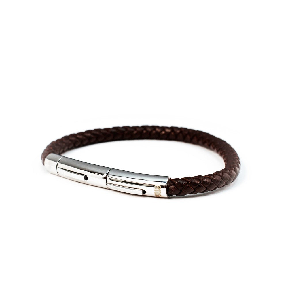 Brown leather and steel bracelet